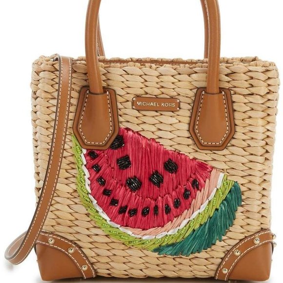 Michael Kors Handbags - MICHAEL KORS Malibu Watermelon Medium Straw Crossbody Bag